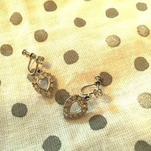 Vintage!!! Rhinestone Heart Earrings